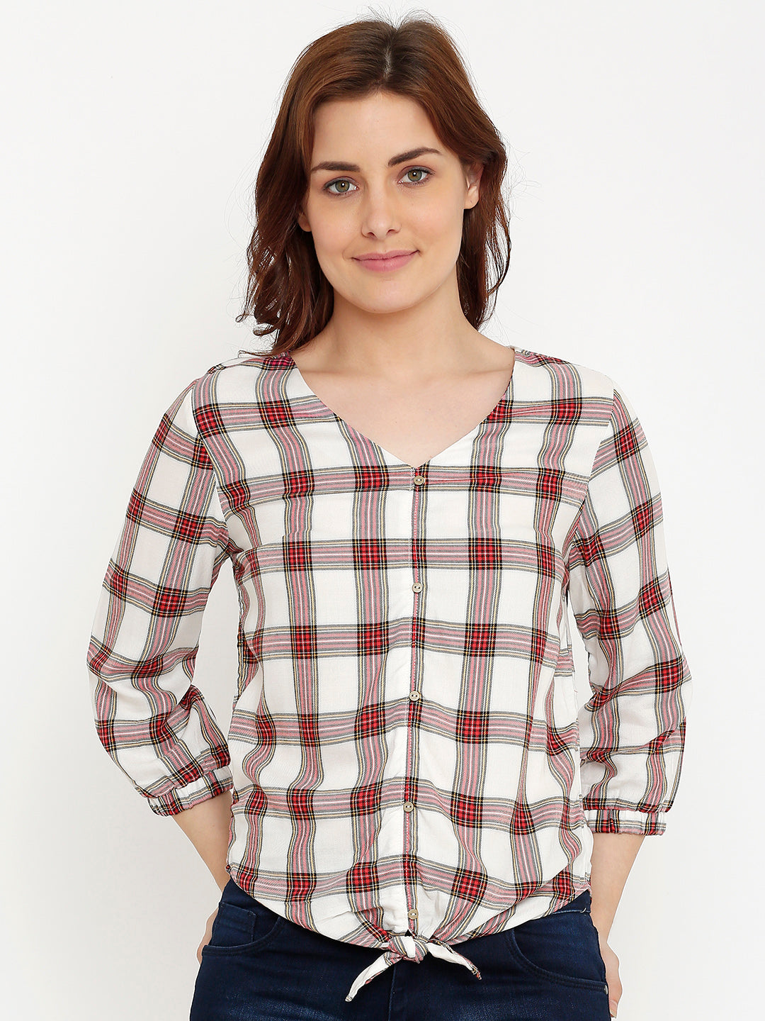 Women White Checks Top