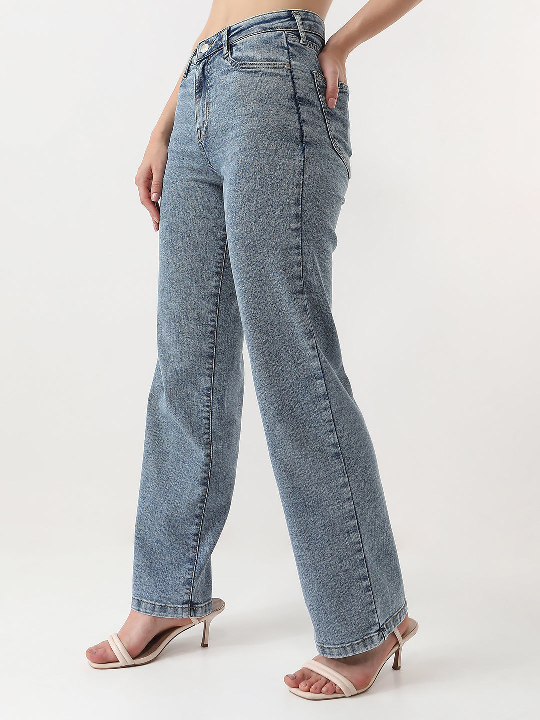 Women Blue High-Rise Wide Leg Jeans
