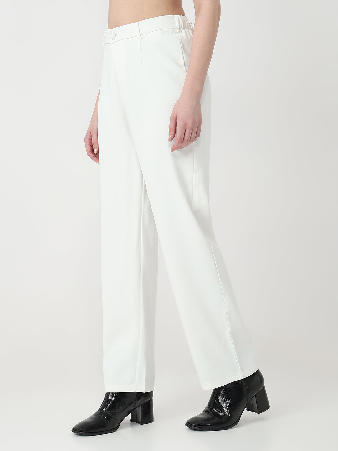 Women White High-Rise Straight Korean Pants