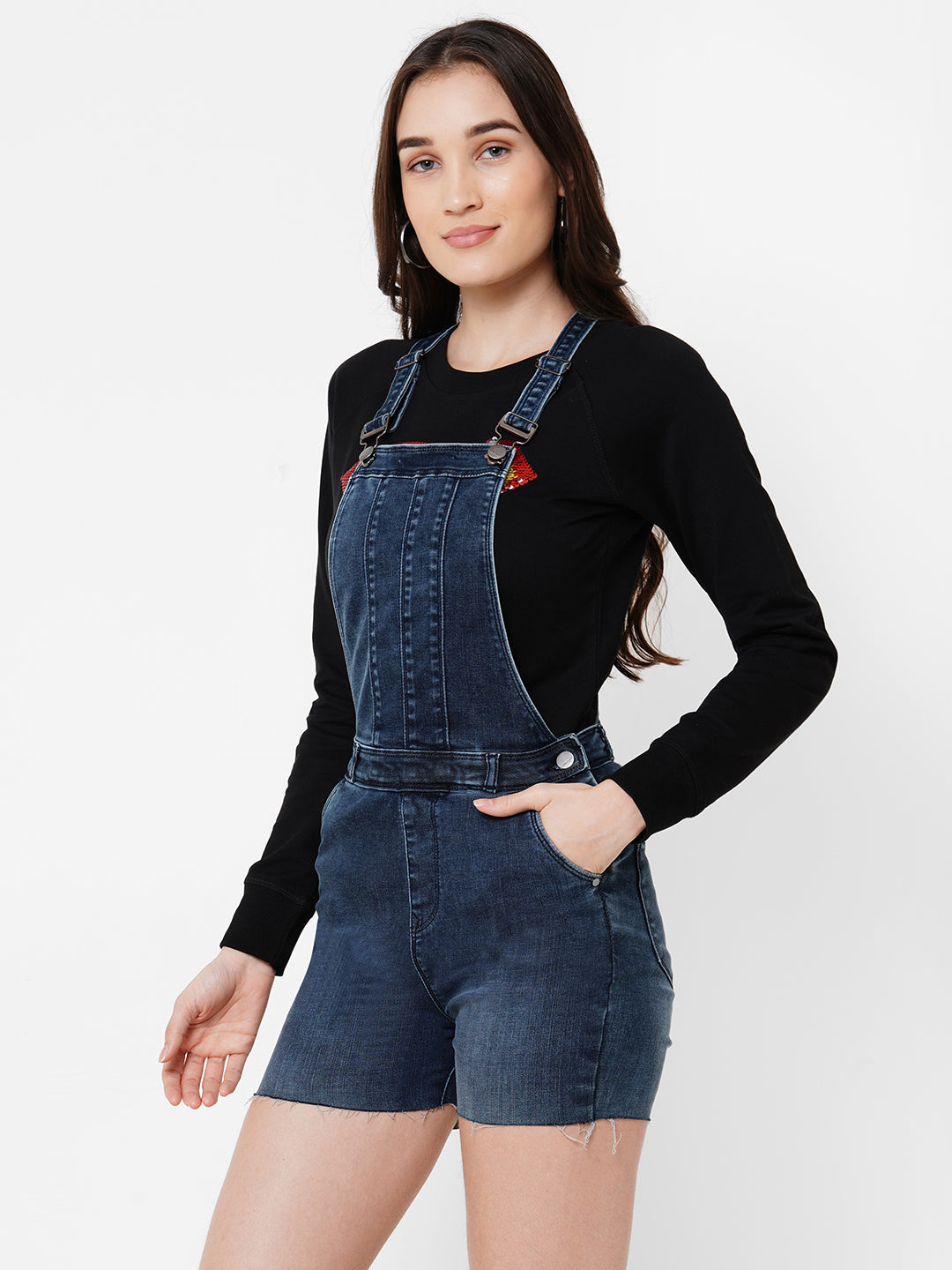 Women Washed Panelled Short Dungaree