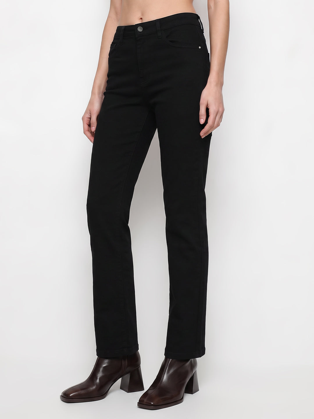 Women Black High-Rise Slim Straight Fit Jeans