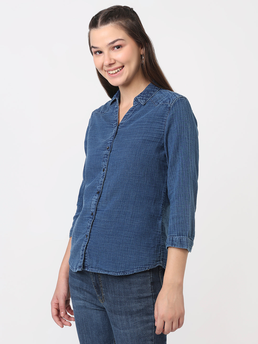 Women Blue Slim Fit Shirt