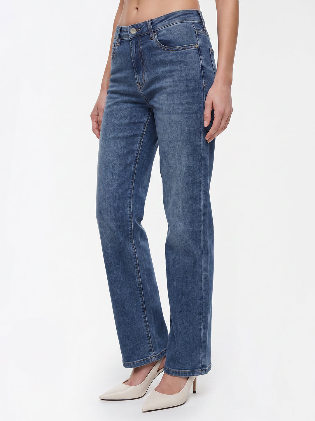 Women Blue High-Rise Slim Straight Fit Jeans
