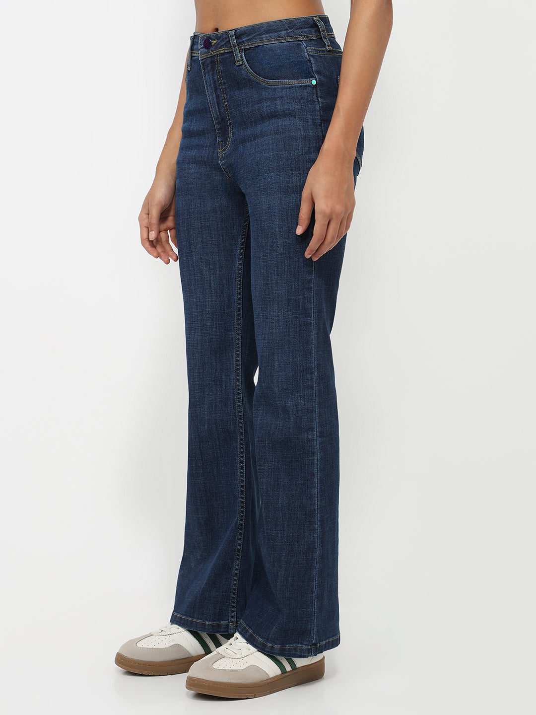 Women Dark Blue High-Rise Flare Jeans