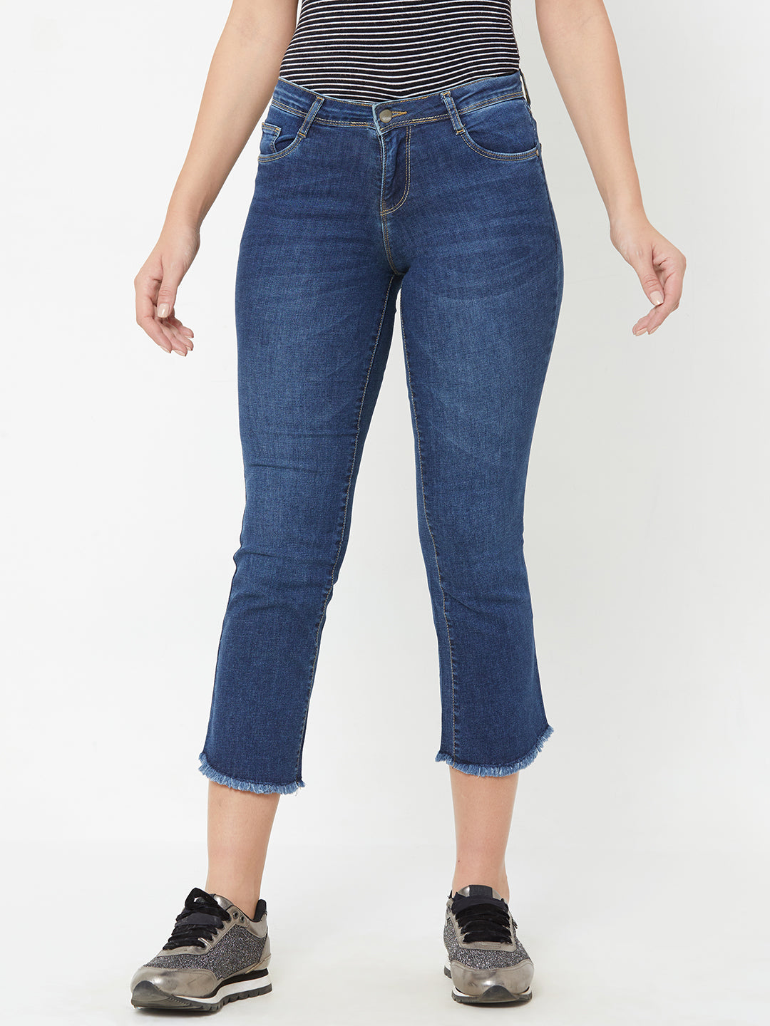 Women Blue Mid-Rise Crop Flare Jeans