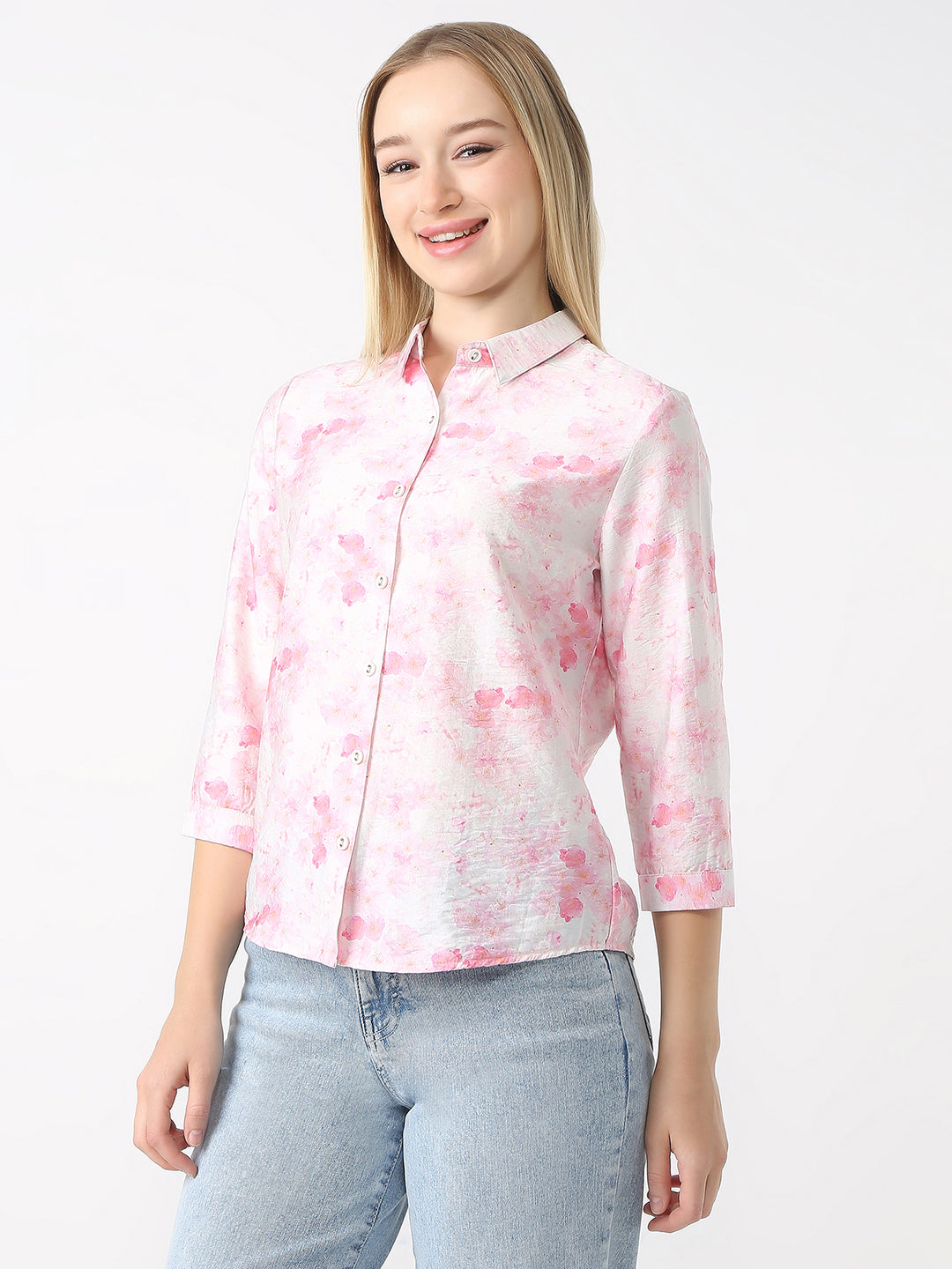 Women Pink Floral Printed Shirt
