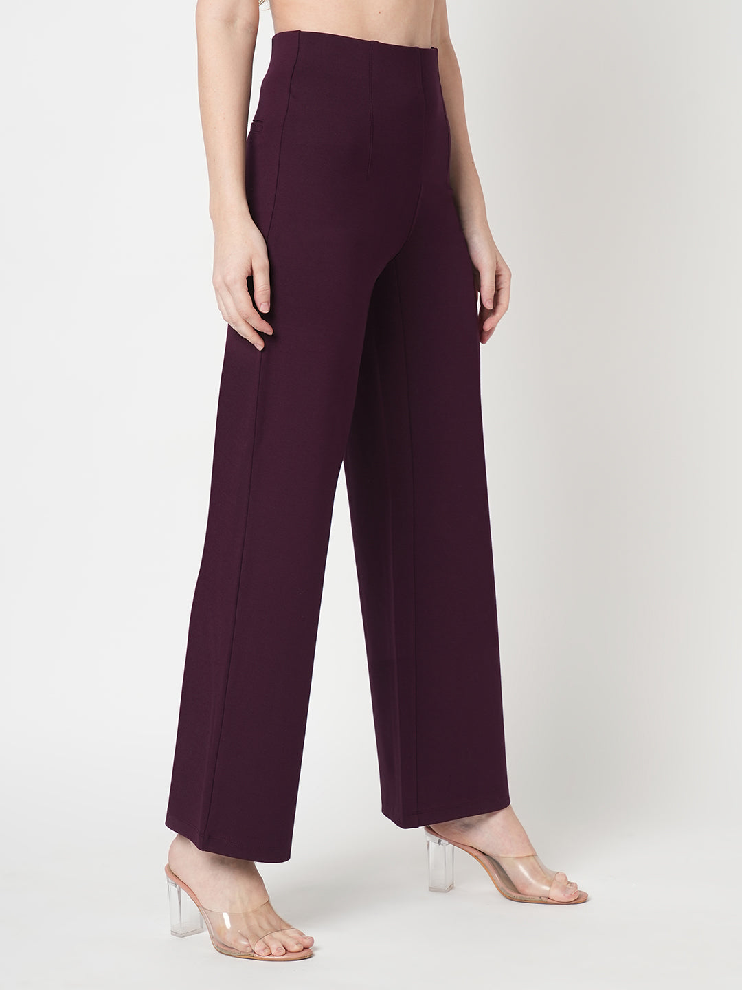 Women Wine High-Rise Wide Leg Treggings