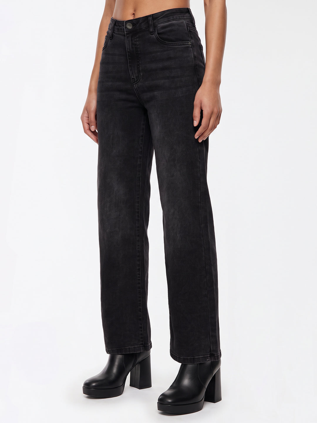 Charcoal High-Rise Straight Fit Jeans