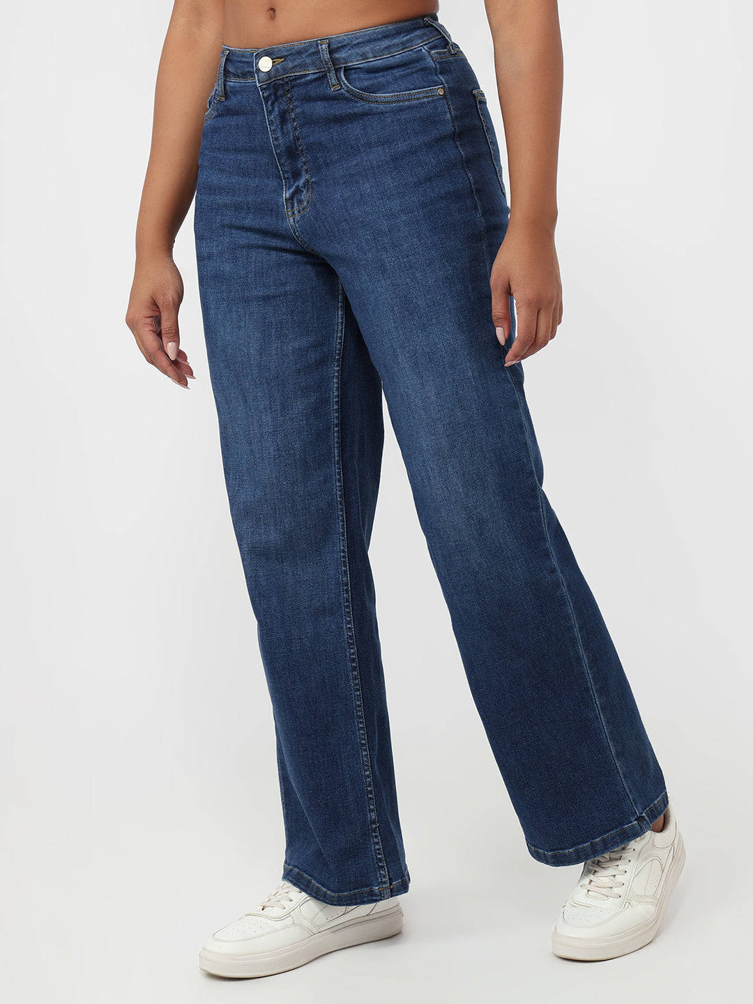 Women Blue High-Rise Wide Leg Jeans