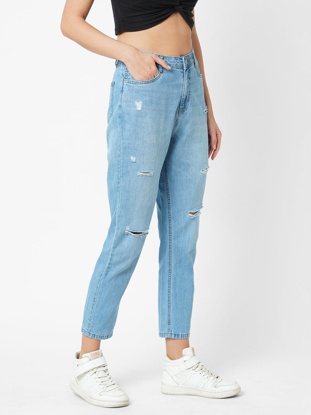 Women Blue High-Rise Slim Straight Fit Jeans