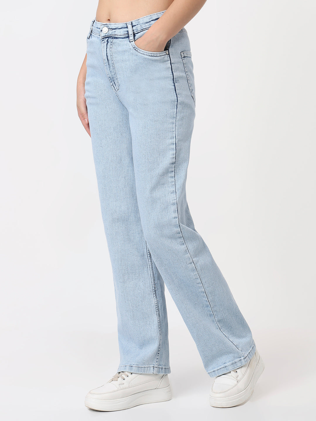 Women Light Blue High-Rise Baggy Jeans