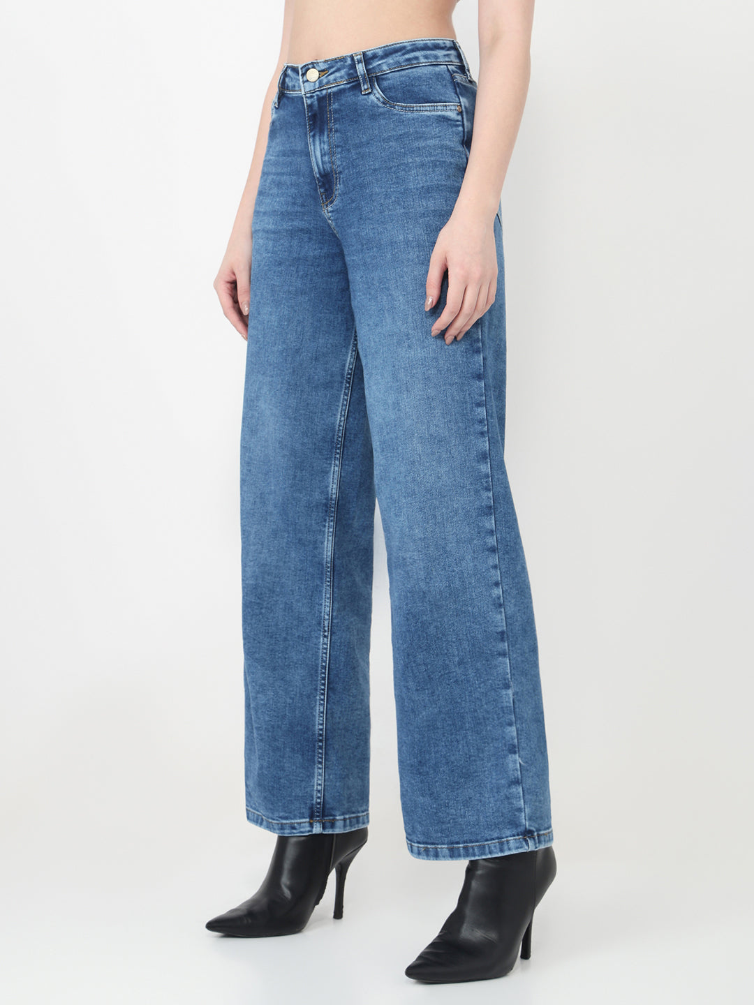 Women Light Blue High-Rise Wide Leg Jeans