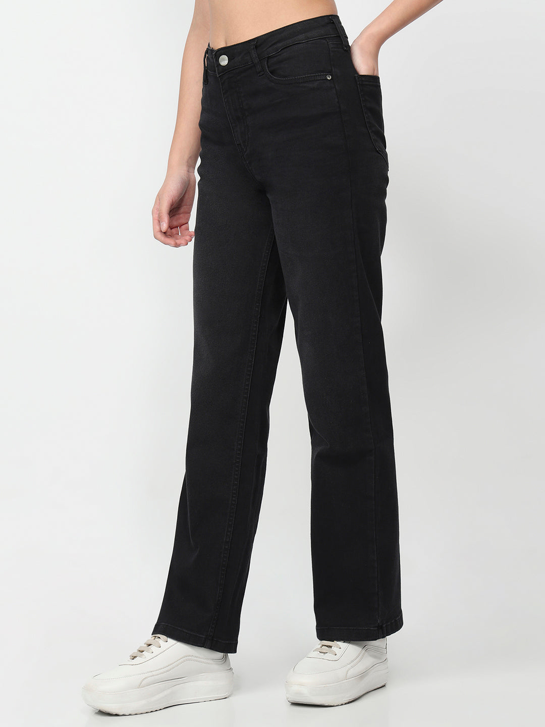 Women Charcoal High-Rise Straight Fit Jeans