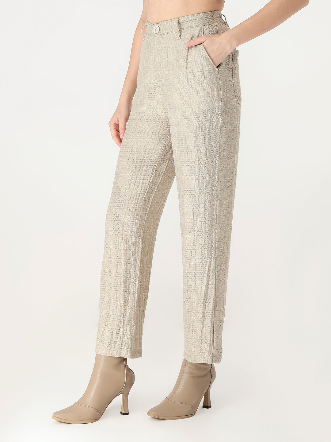 Women Pumic Stone High-Rise Straight Fit Korean Pants
