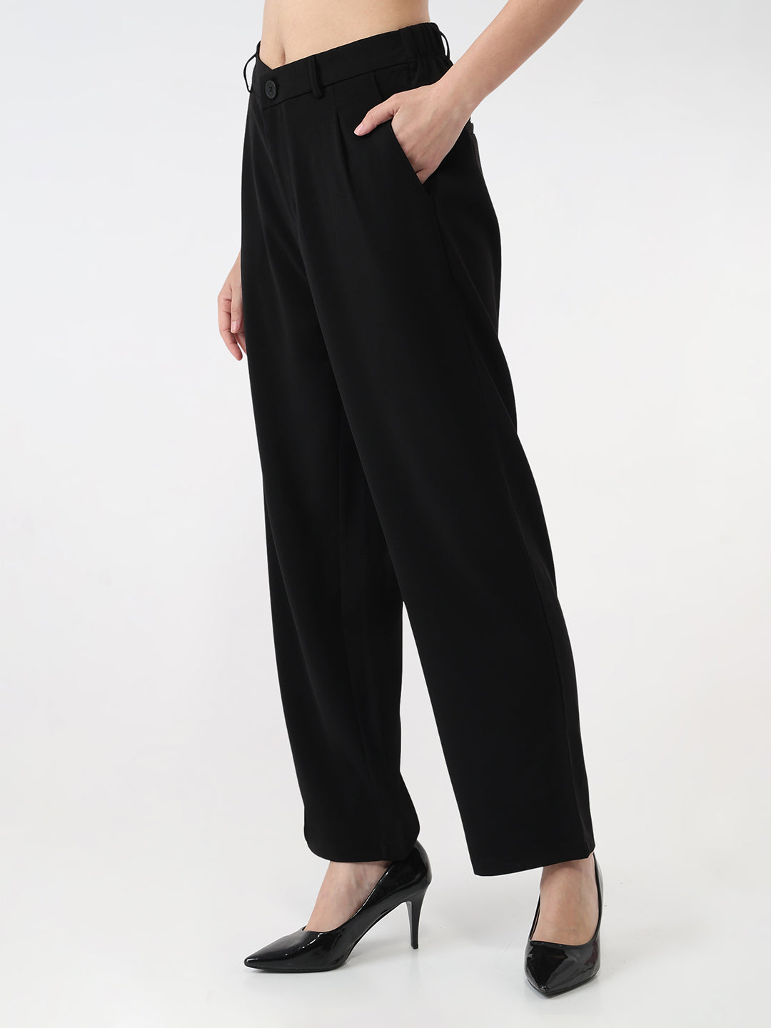 Women Black Loose Straight Fit Korean Pants