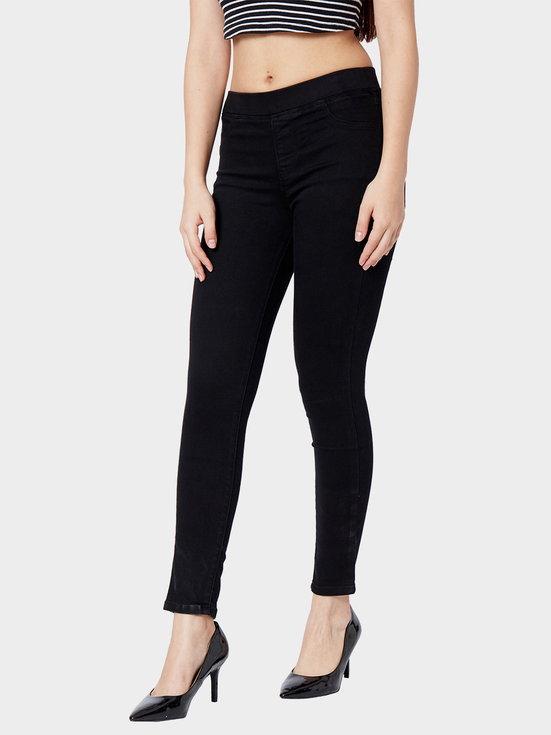 Women Black Mid-Rise Denim Leggings