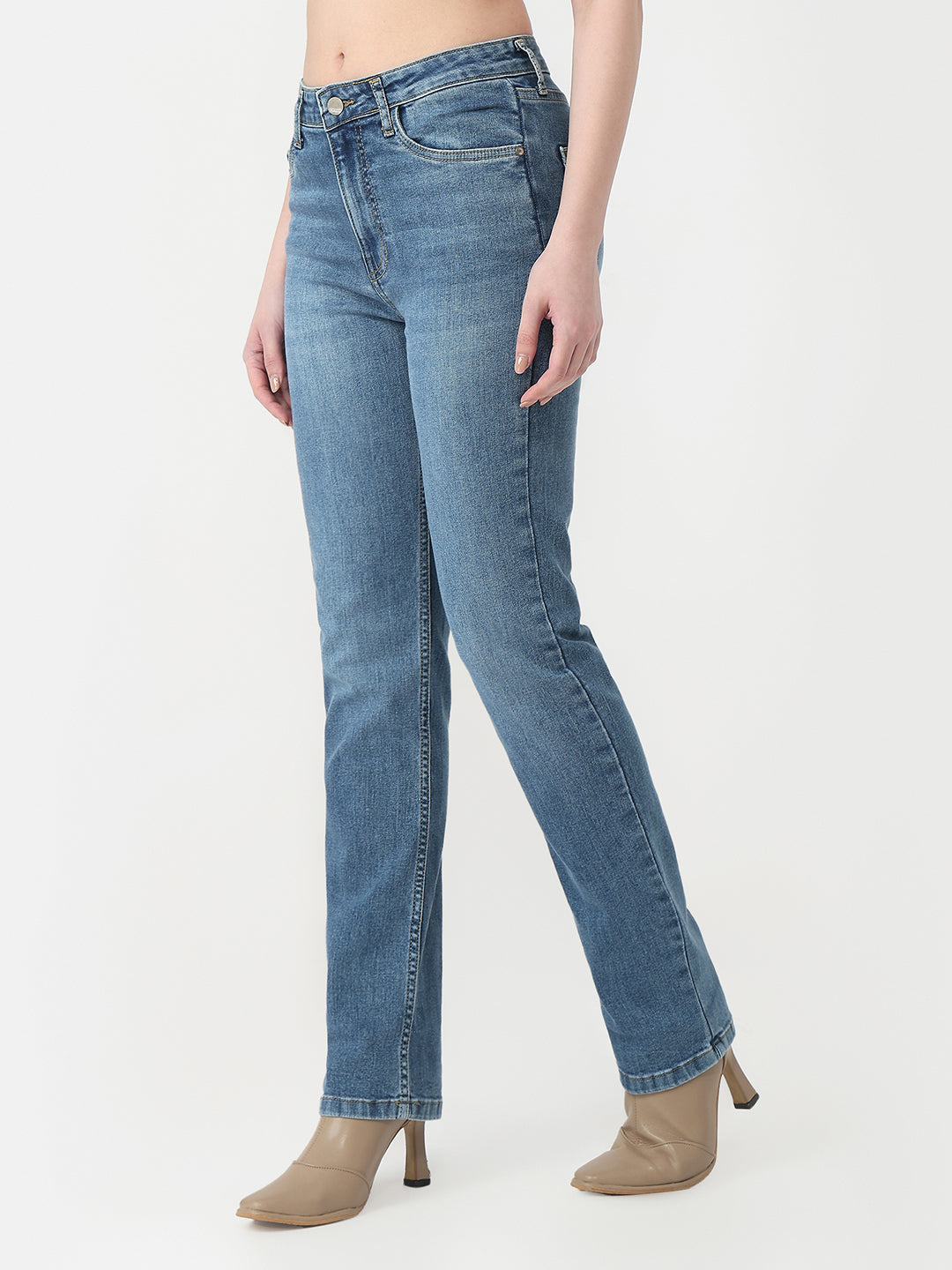 Women Blue High-Rise Slim Straight Jeans