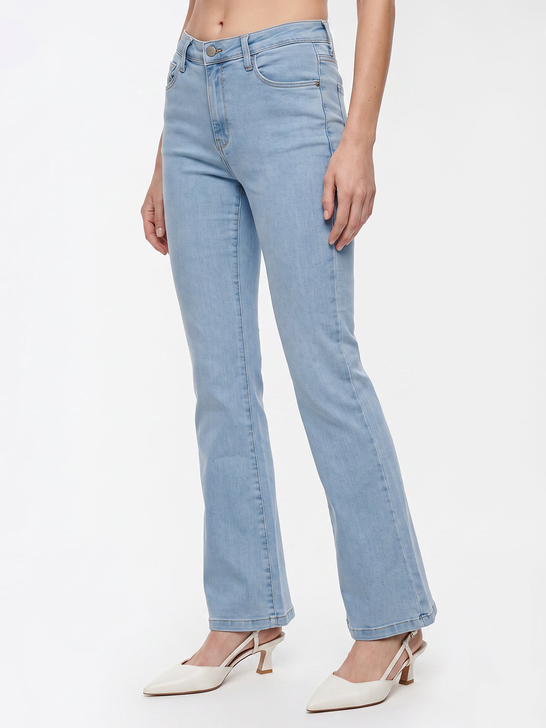 Women Light Blue High-Rise Mini Flare Jeans