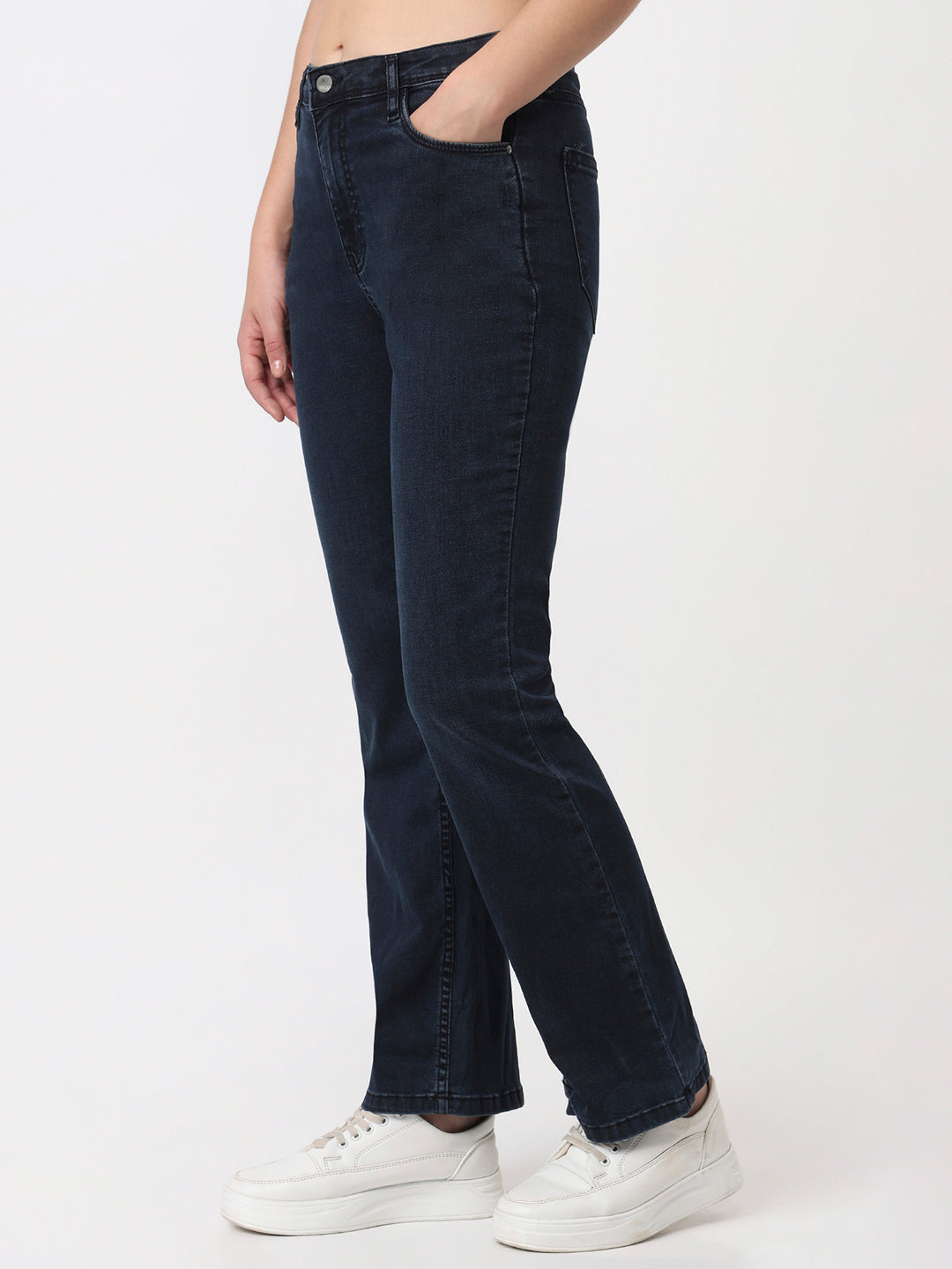 Slate Blue High-Rise Mini Flare Jeans