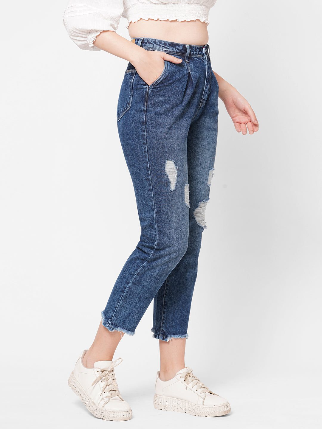 Women Light Blue High-Rise Baggy Jeans