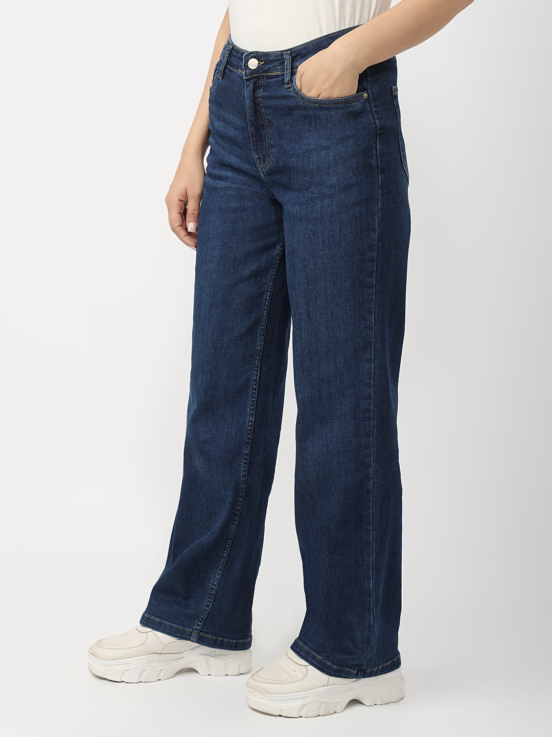 Dark Blue High-Rise Straight Fit Jeans