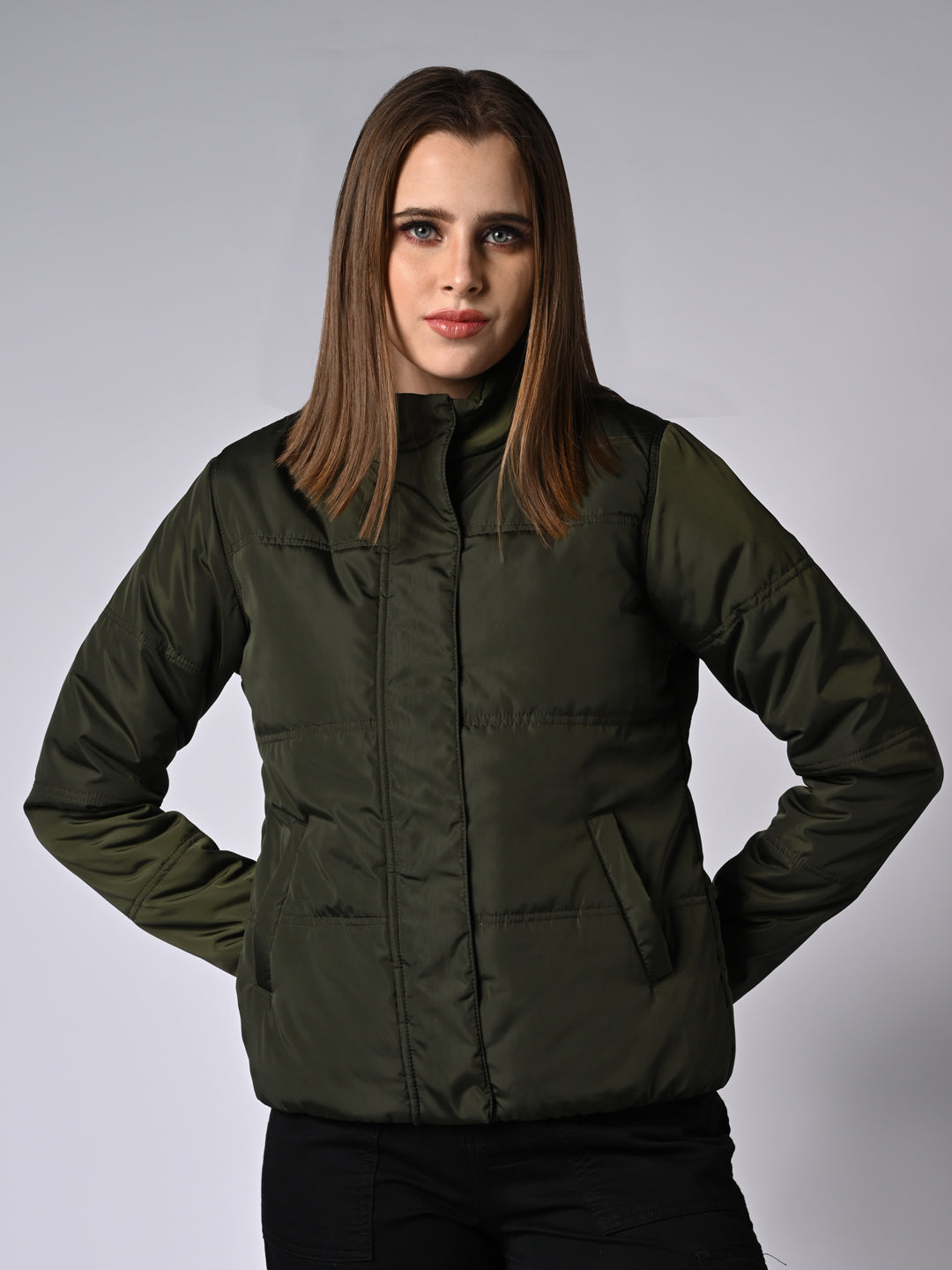Women Bottle Green Winter Jacket