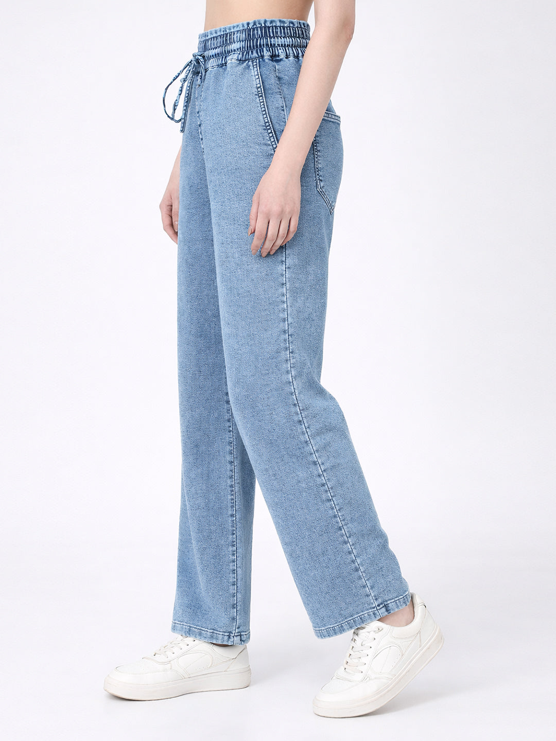 Women Blue Mid-Rise Denim Joggers