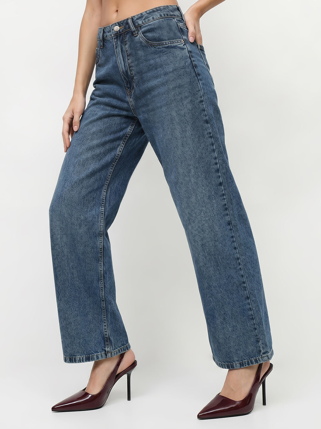 Women Blue High-Rise Wide Leg Jeans