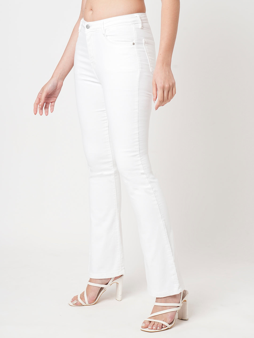 Women White High-Rise Mini Flare Jeans