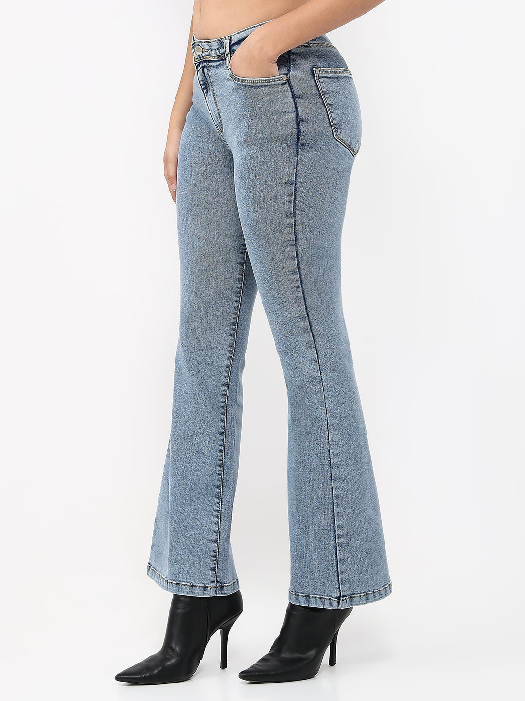 Women Light Blue High-Rise Flare Jeans