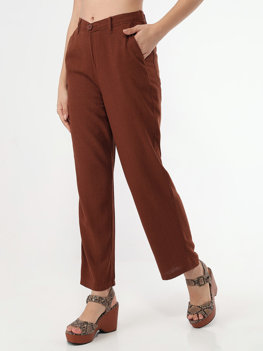 Women Sepia Loose Straight Fit Pants