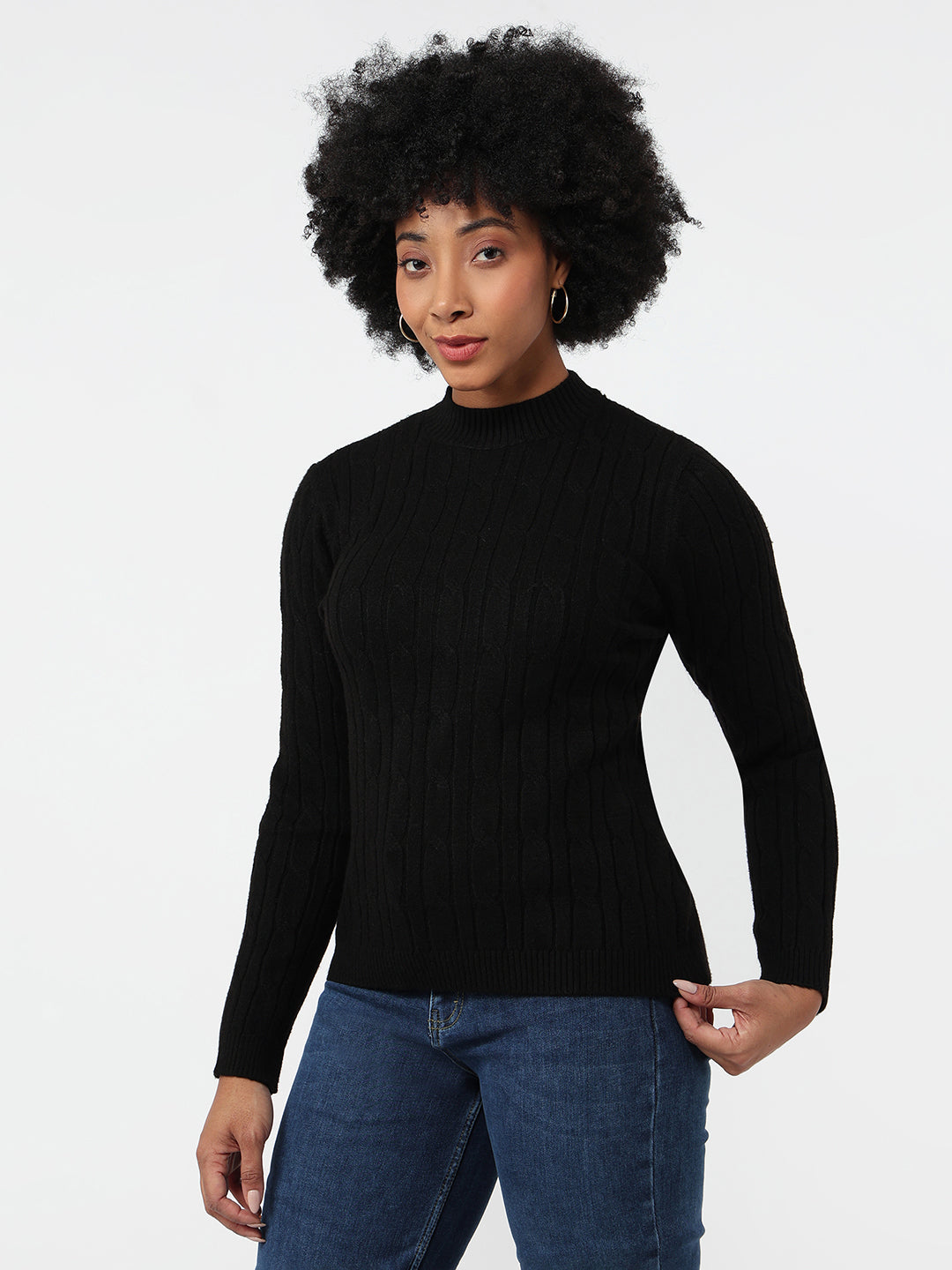 Women Black Slim Fit Sweater