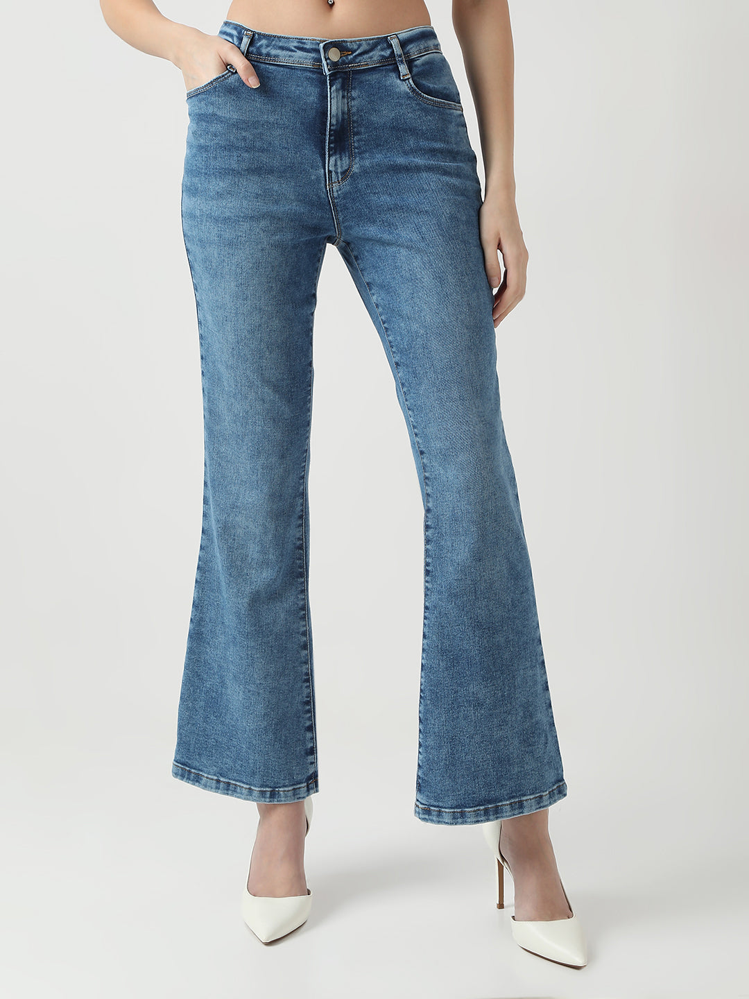 Women Blue High-Rise Flare Jeans