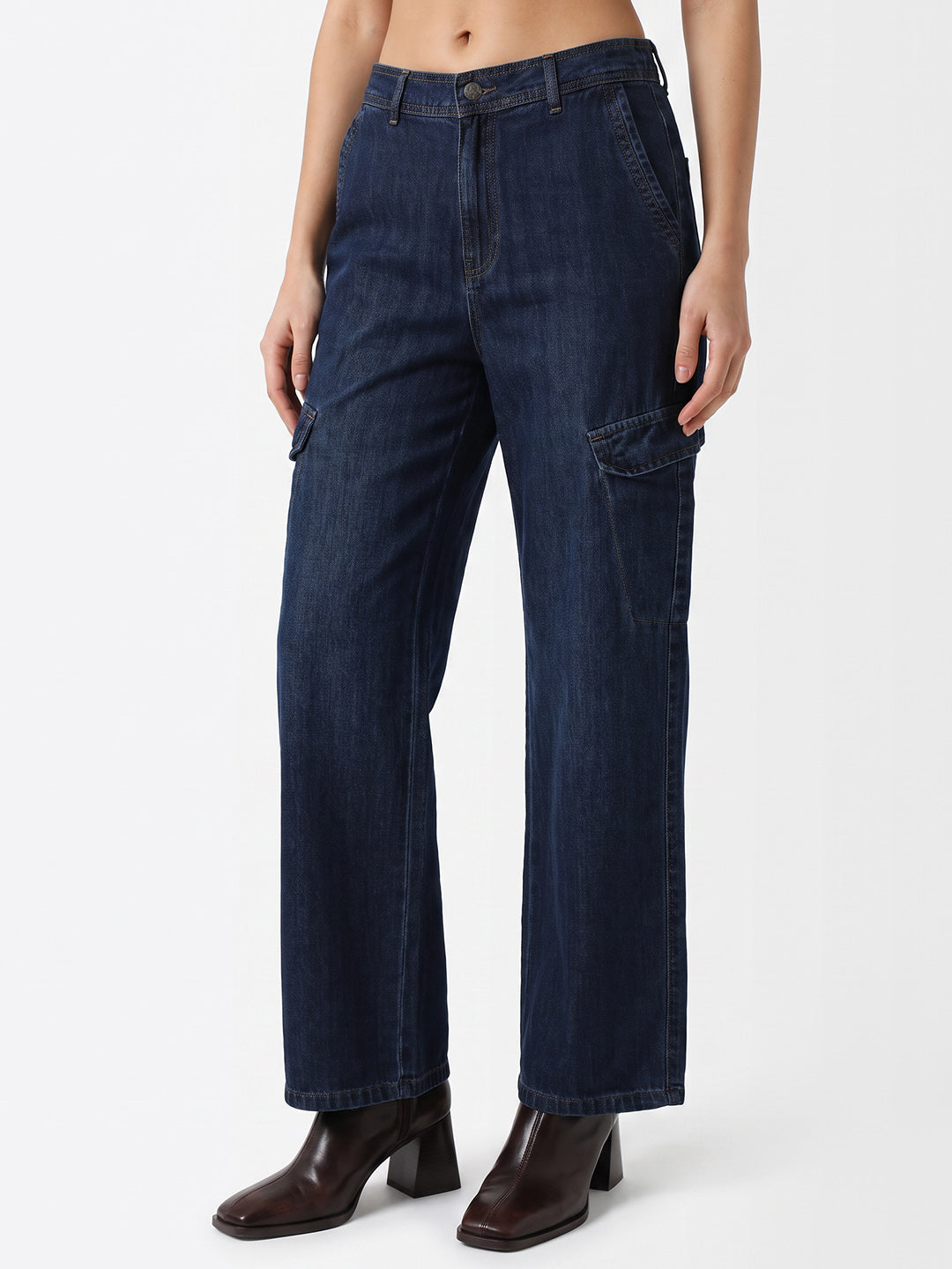 Women Blue Mid-Rise Cargo