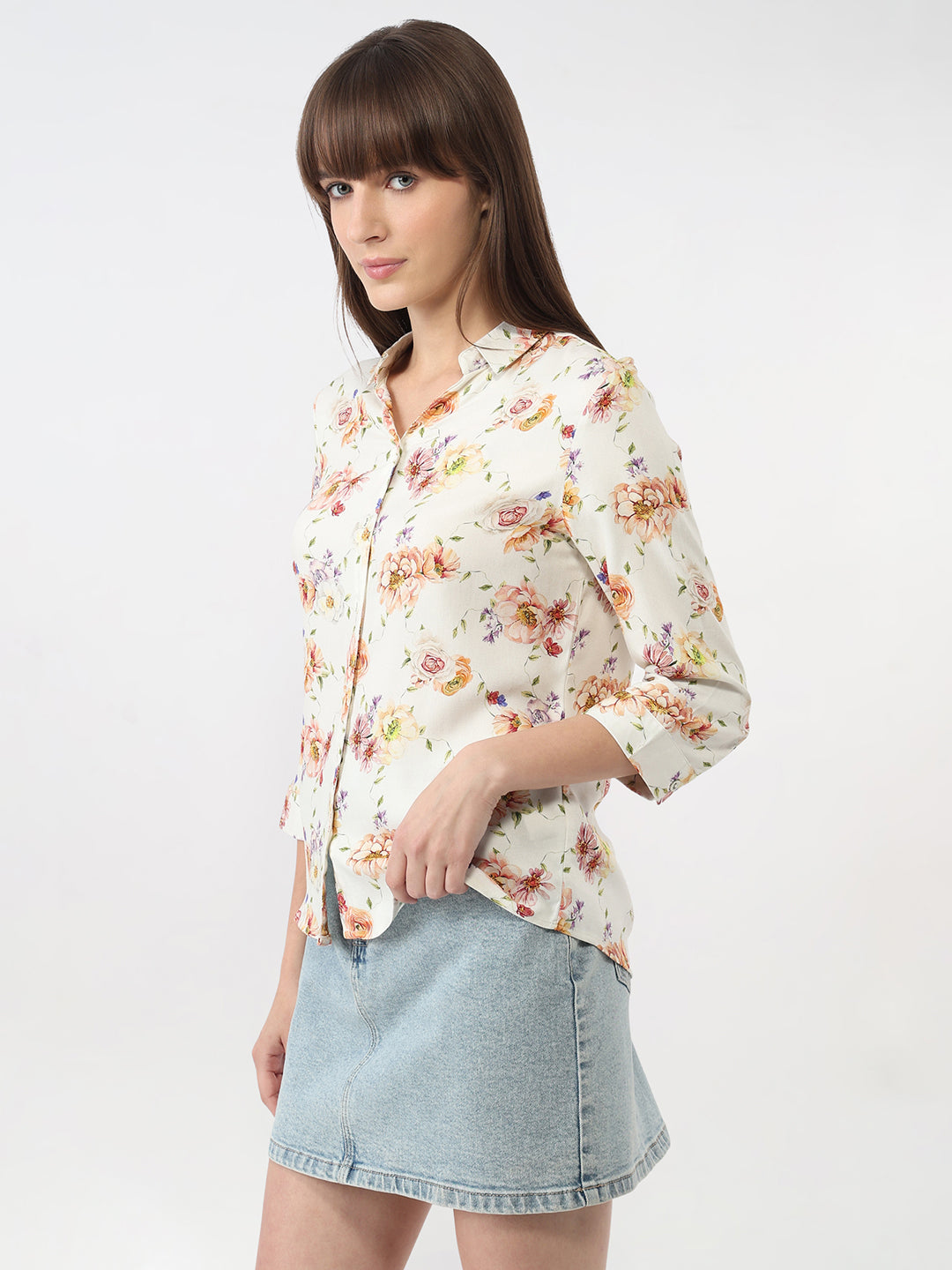 Women Floral Print Slim Shirt