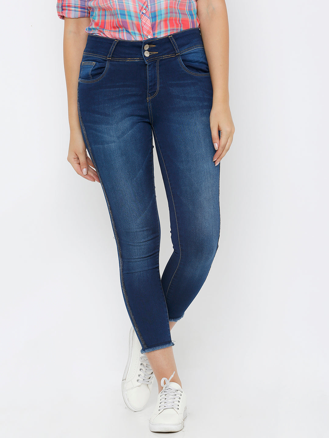 Women Dark Blue Mid-Rise Skinny Crop Jeans