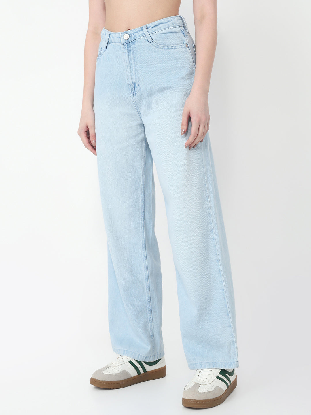 Women Light Blue High-Rise Wide Leg Jeans