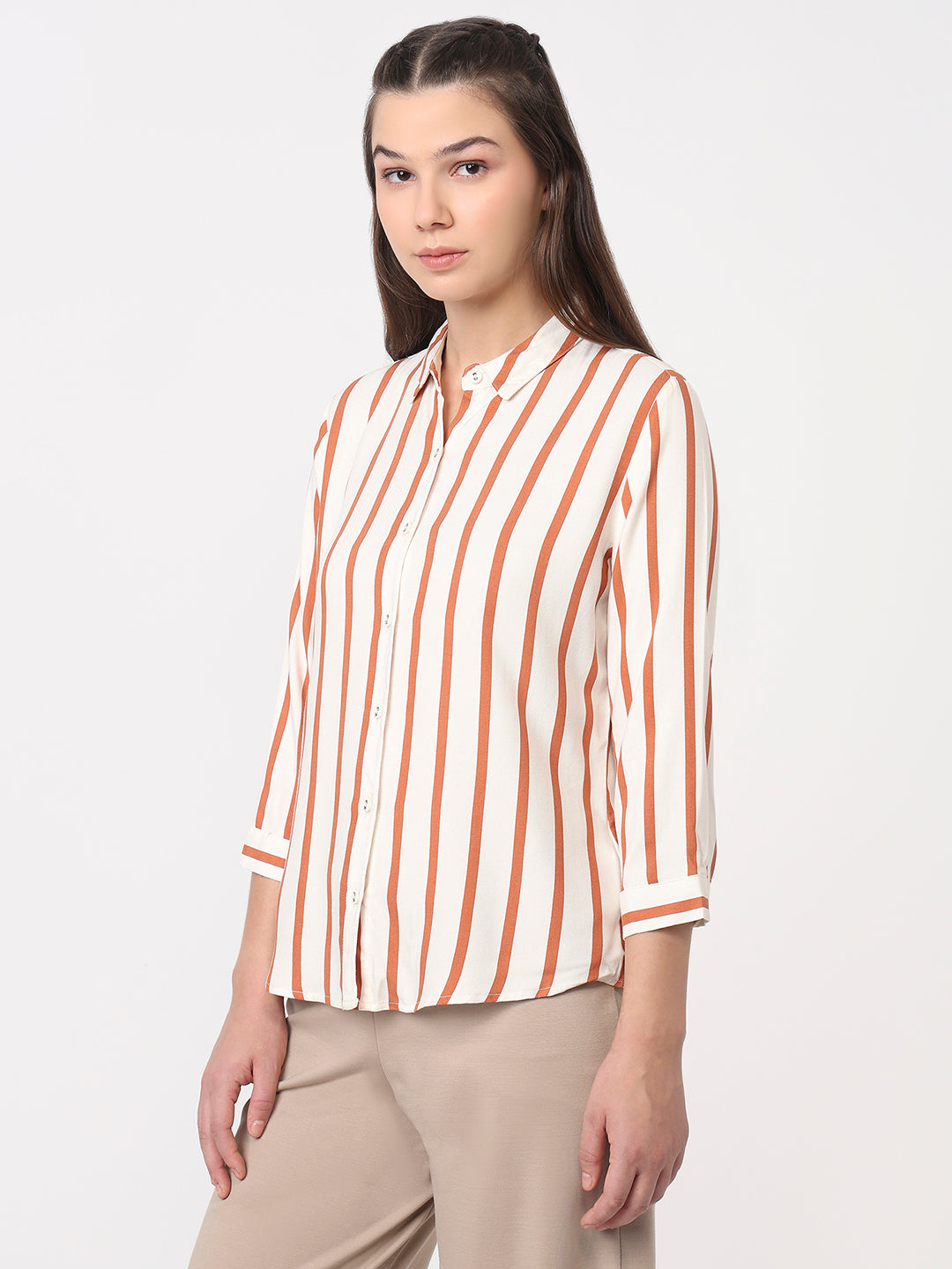 Women White/Brick Slim Fit Shirt
