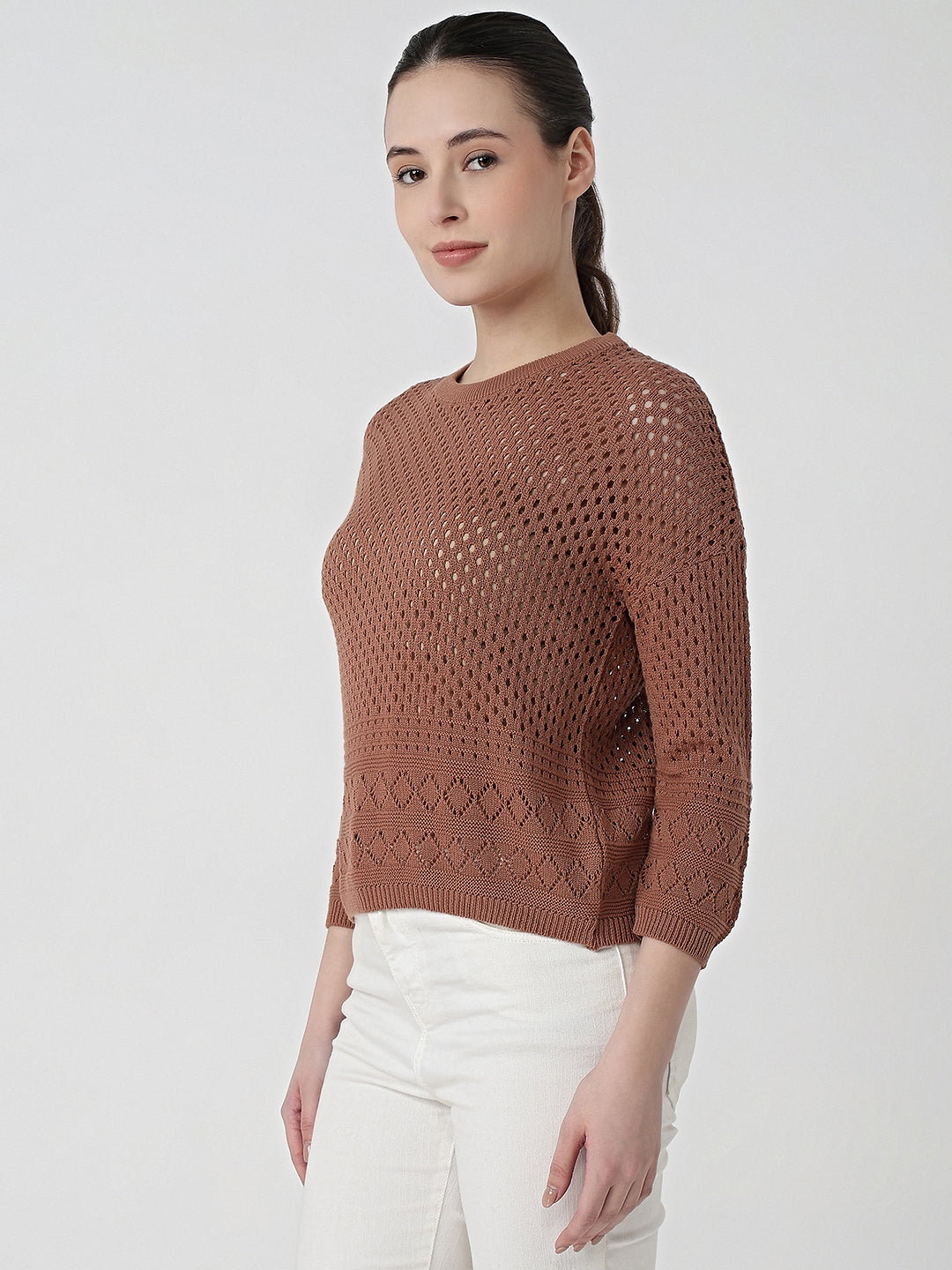 Women Mocha Mousse Slim Fit Flat Knit