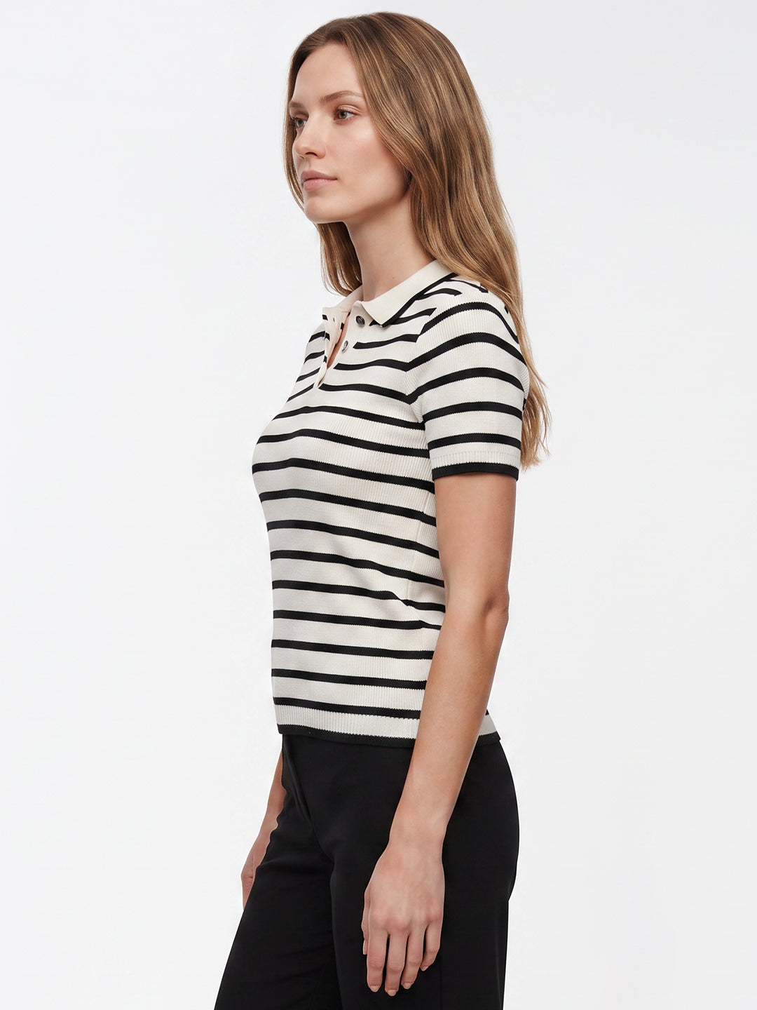 Women Black/White Stripe Flat Knit