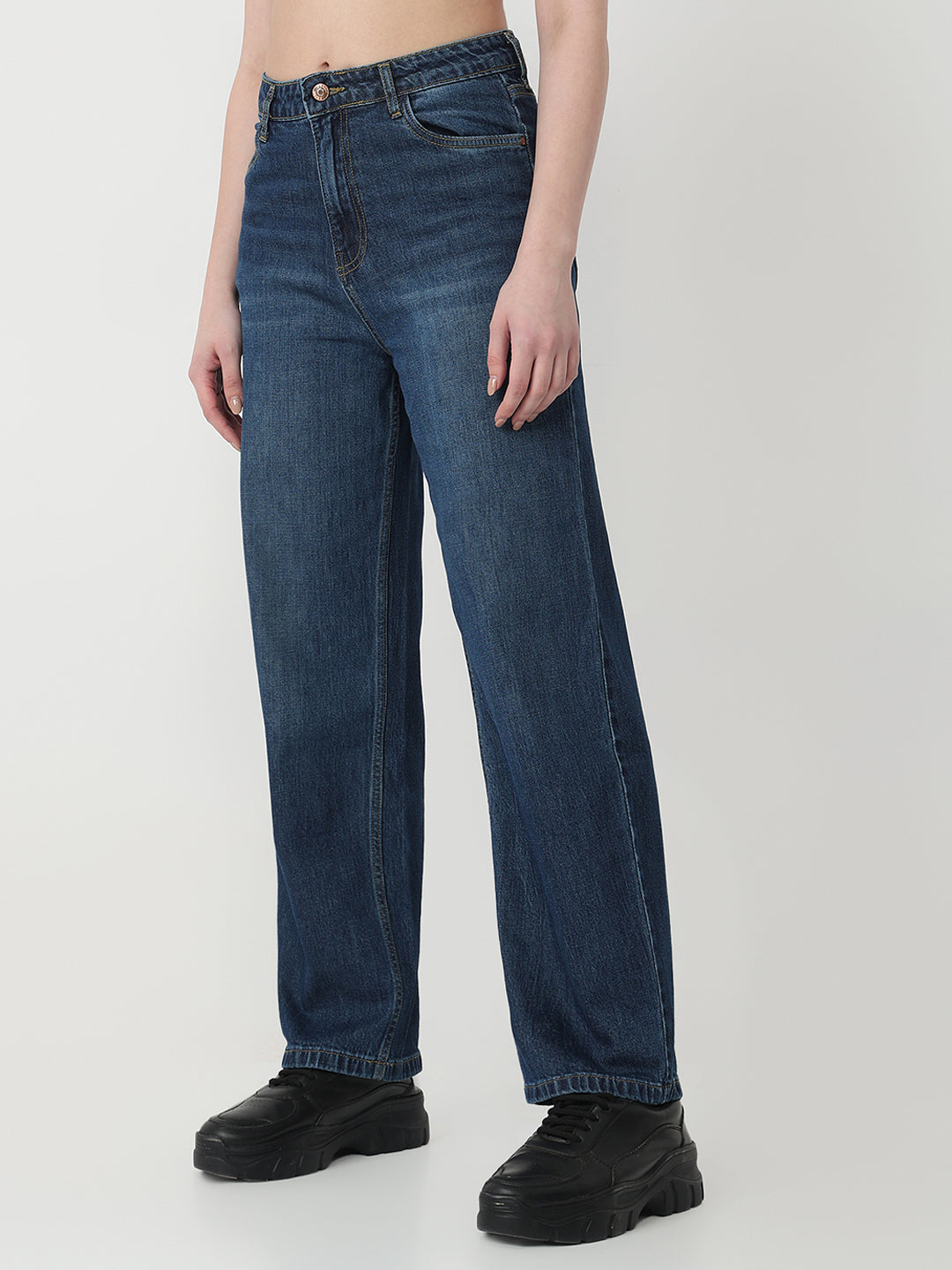 Women Blue High-Rise Barrel Jeans