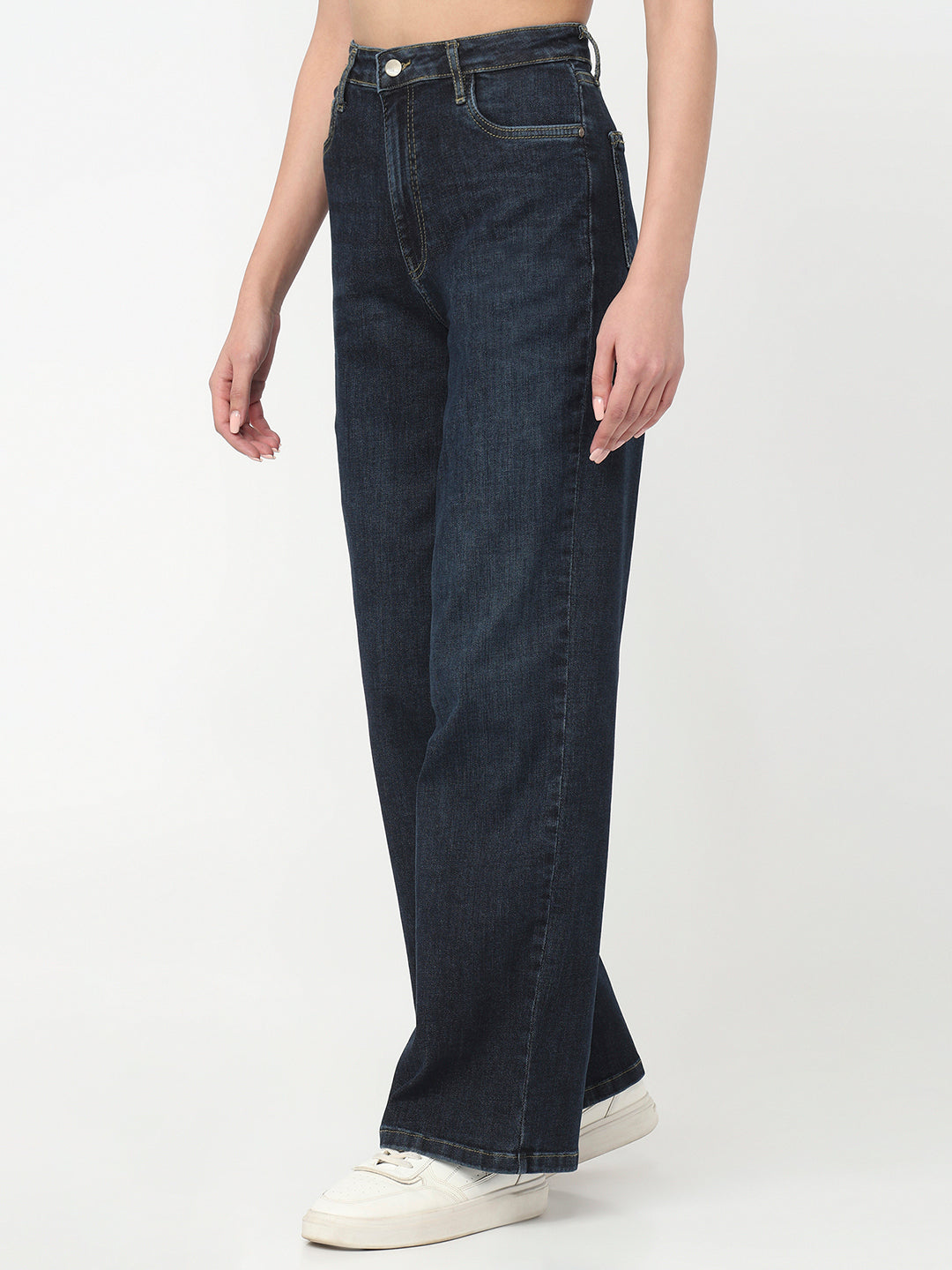 Women Dark Blue High-Rise Wide Leg Jeans