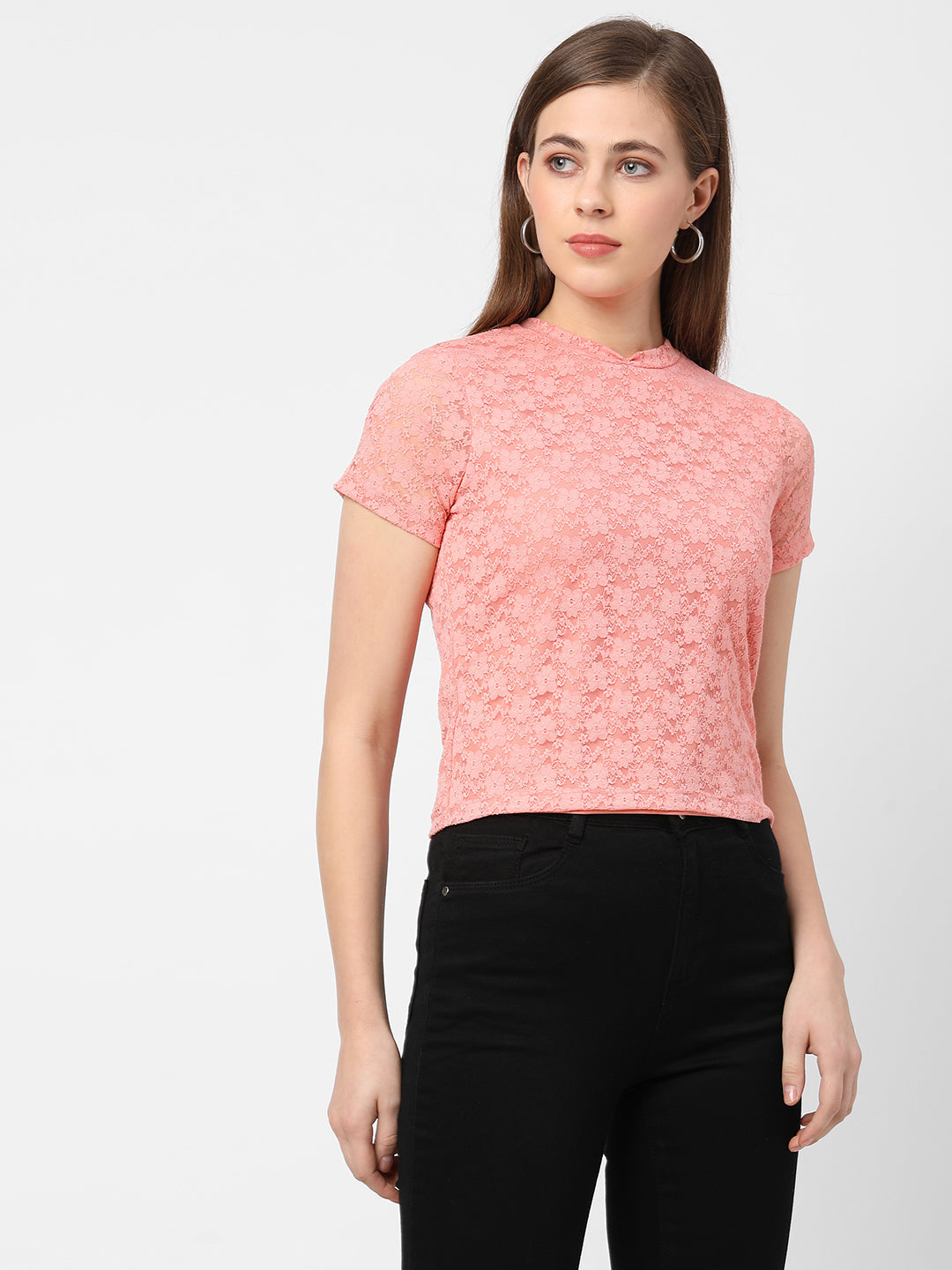 Women Solid Polyester Round Neck Regular Crop Top