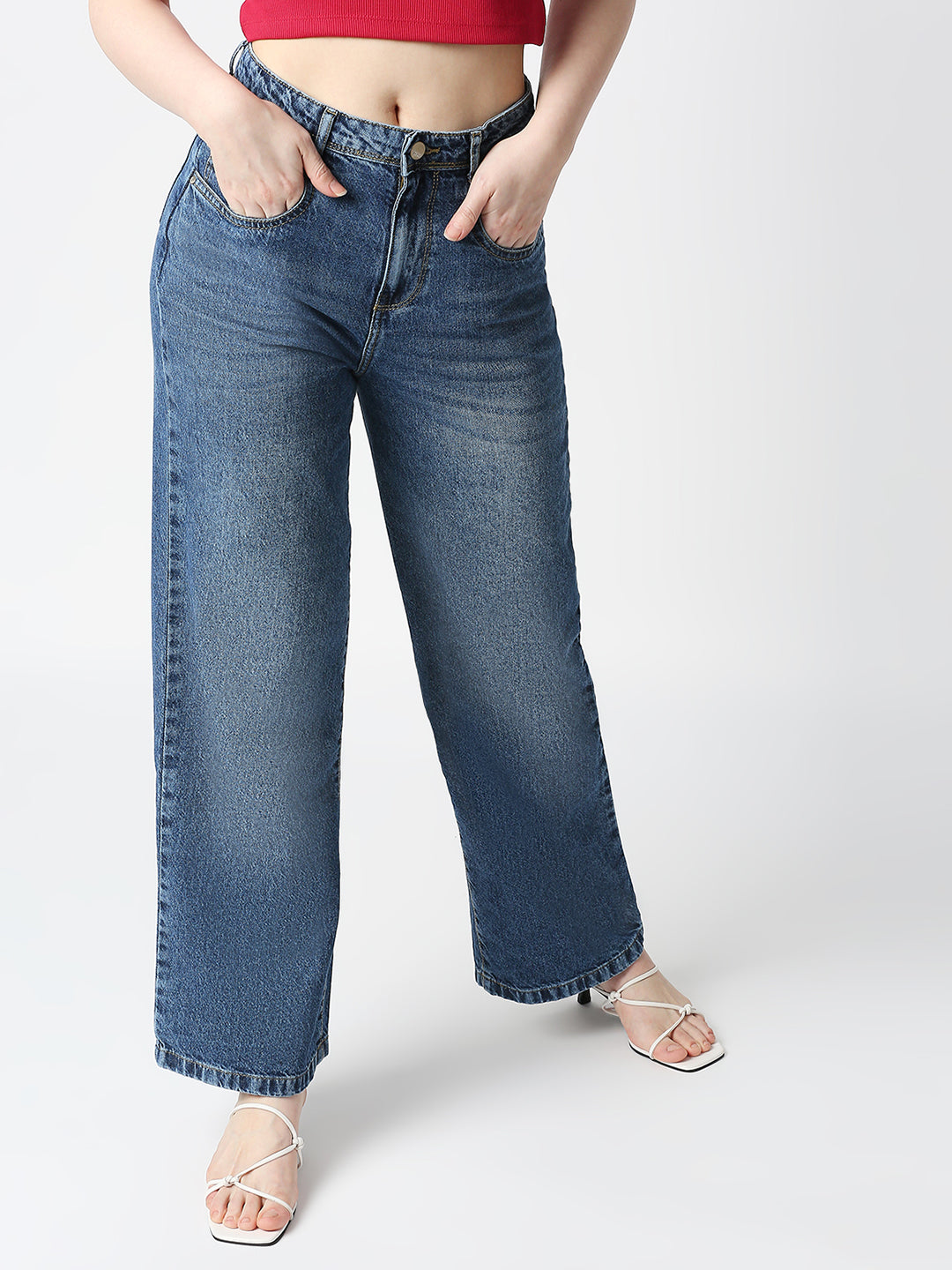 Women Blue High-Rise Wide Leg Jeans
