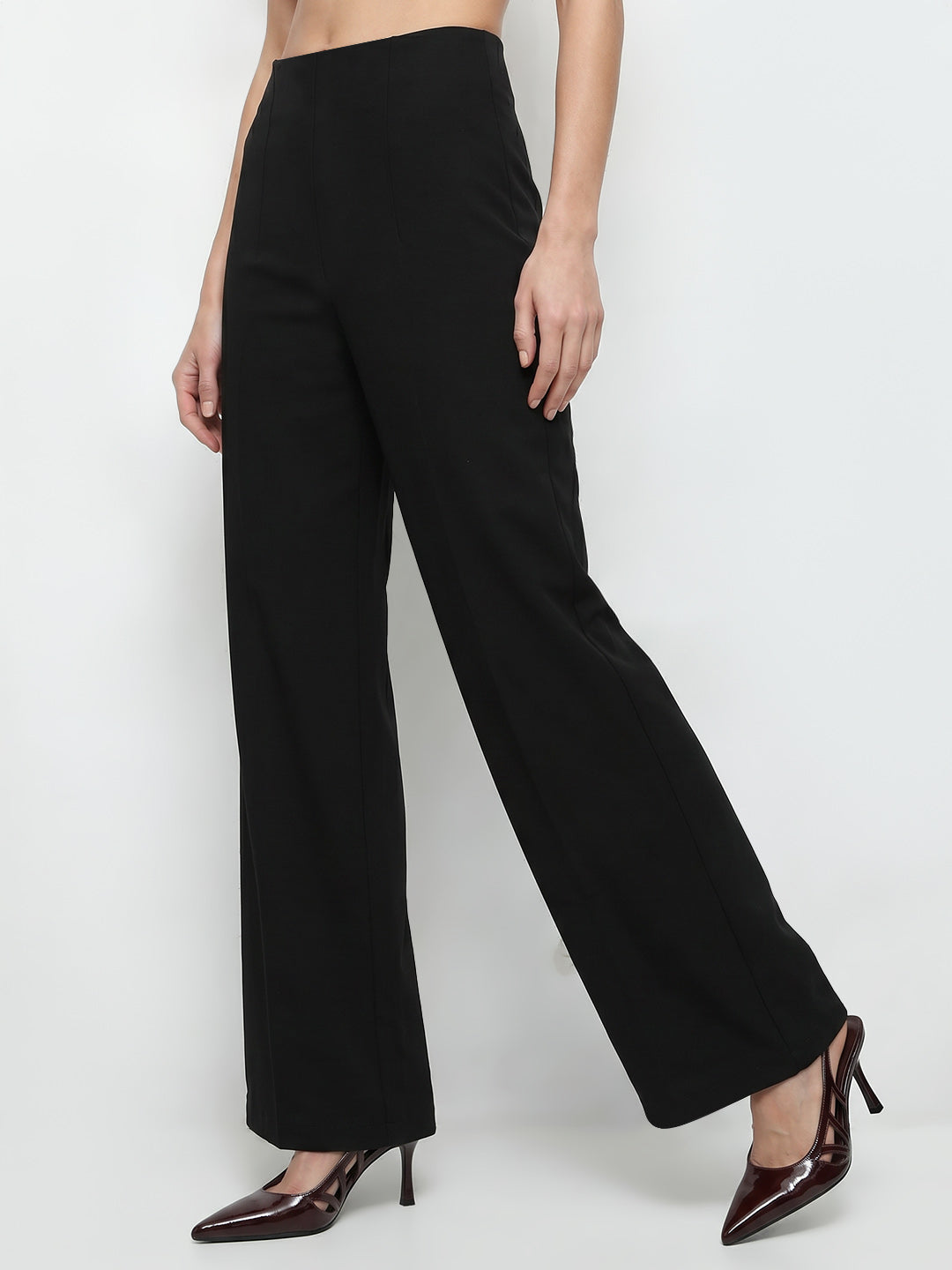 Women Black Super Wide Leg Treggings
