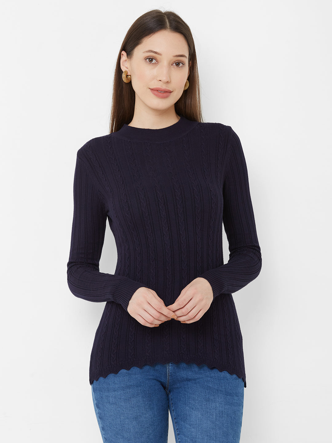 Women Navy Slim Fit Sweater