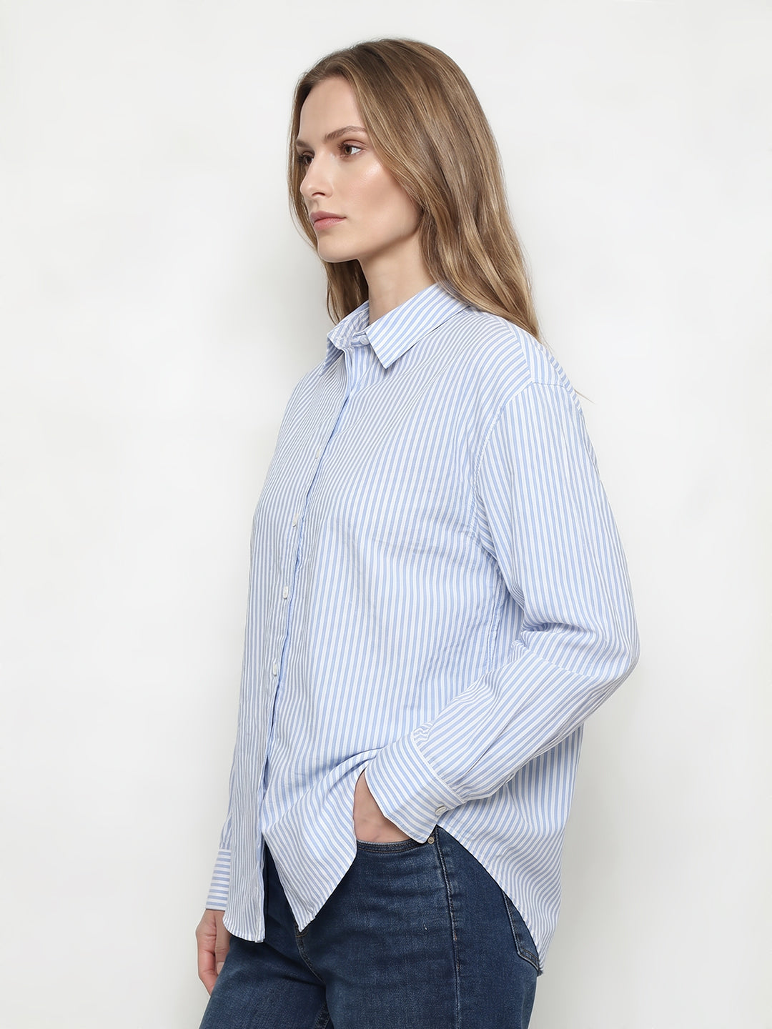 Women Sky/White Oversize Shirt