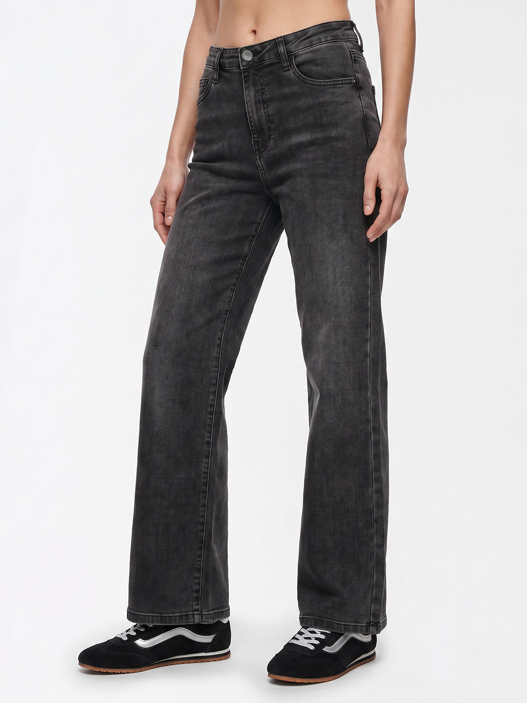 Women Charcoal Wide Leg Jeans