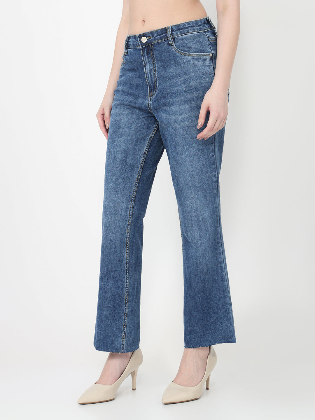 Women Blue High-Rise Crop Flare Jeans
