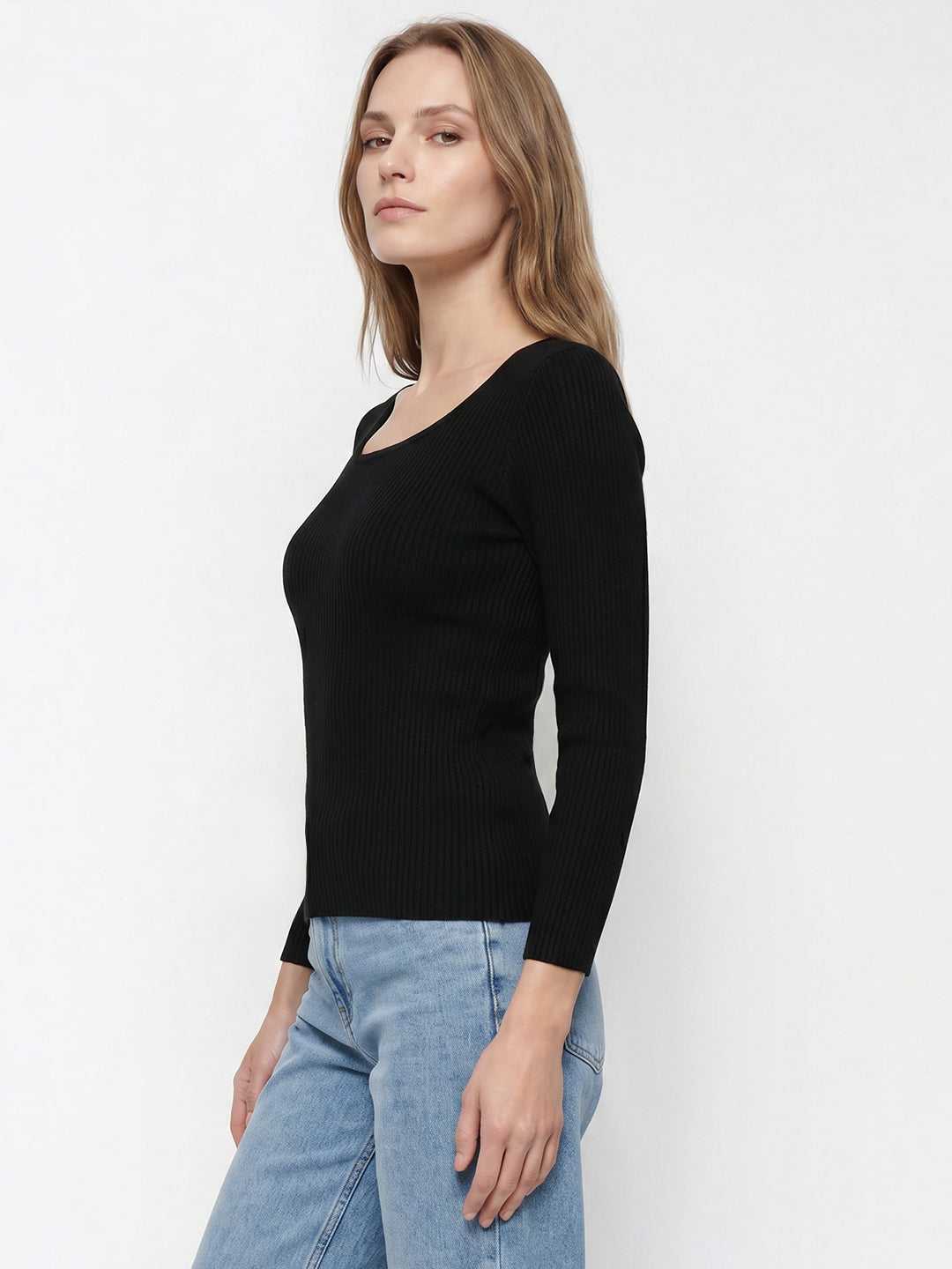 Women Black Flat Knit